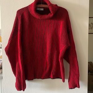 Black and red ribbed turtle neck sweater